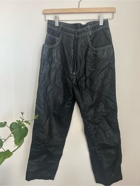 Danier Black Faux Leather Straight Jeans with White Contrast Stitching